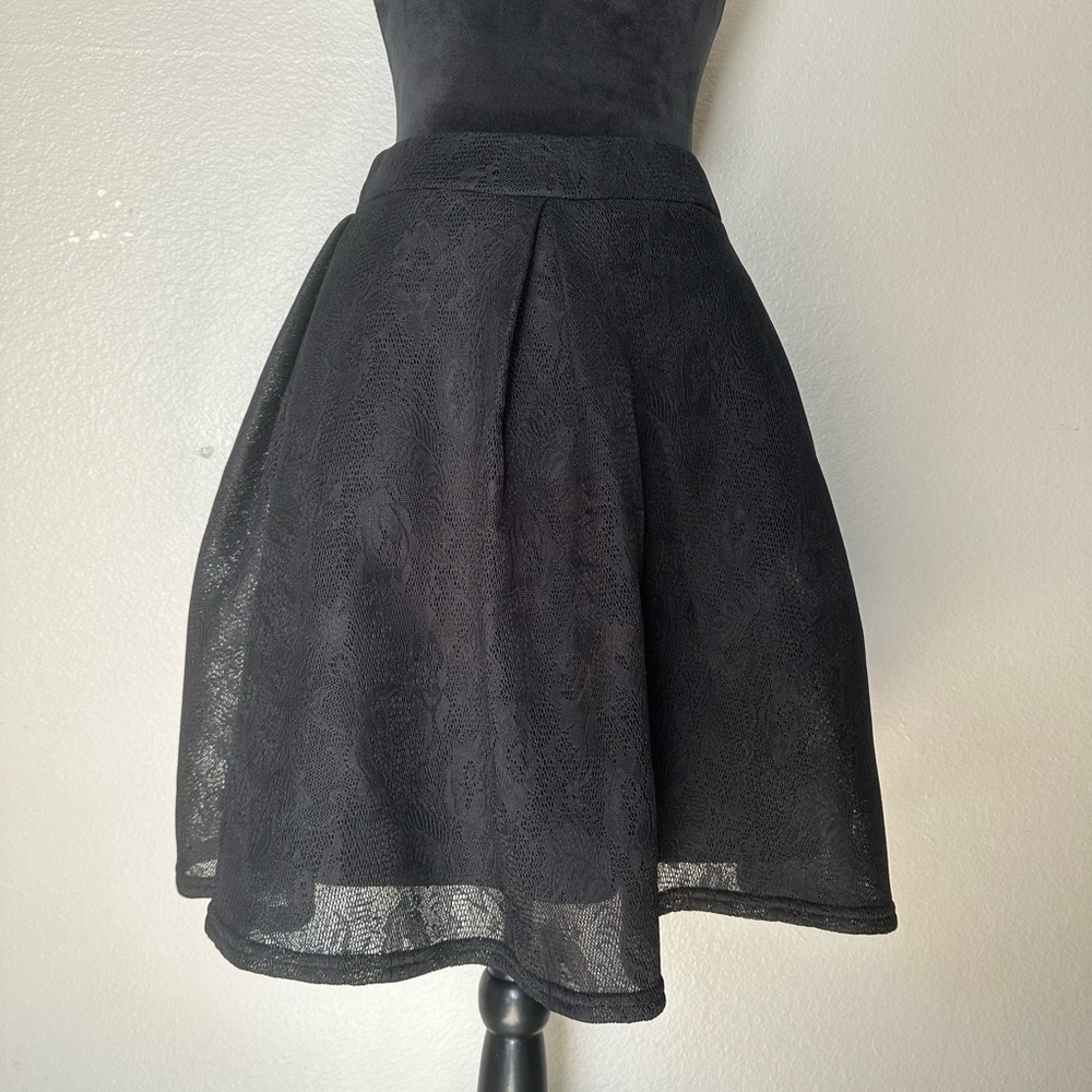 TFNC made in France Black High Waist Mesh Flower Pattern Skirt S